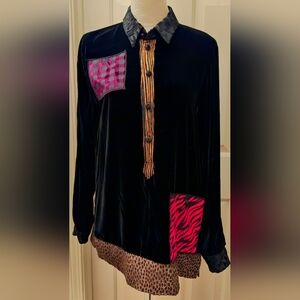 Vintage Max & Mabel Velvet Silk Patchwork Blouse.